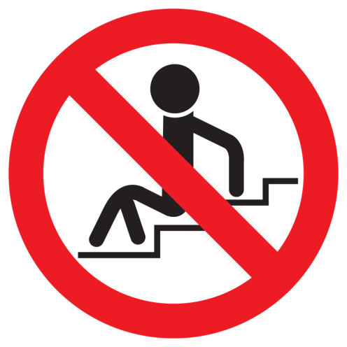 Bord met pictogram verboden om op de trap te zitten