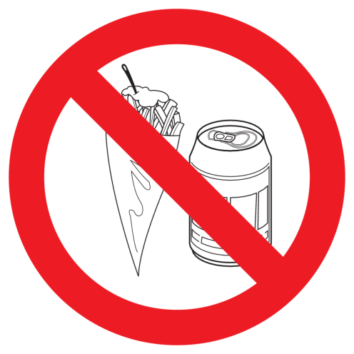 Bord met pictogram patat en blikjes verboden