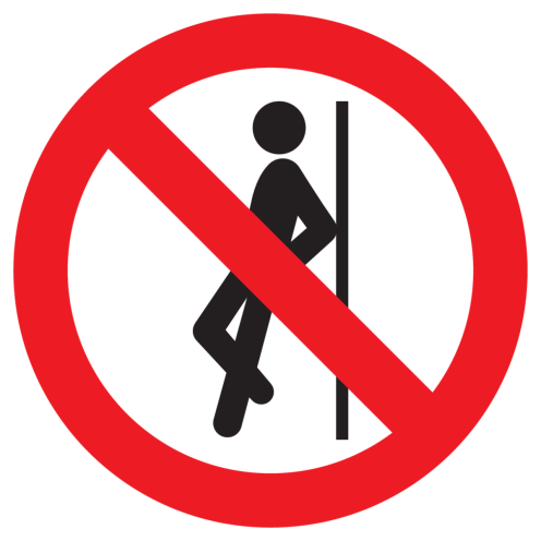 Bord met pictogram tegenaan leunen verboden