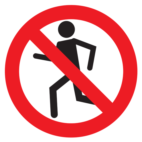 Bord met pictogram lopen verboden