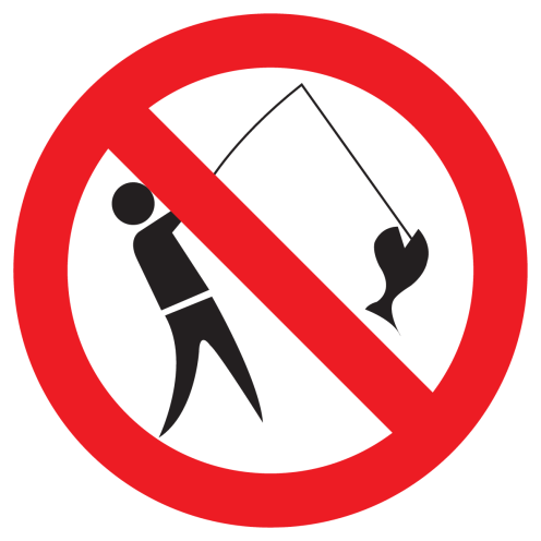 Bord met pictogram vissen verboden
