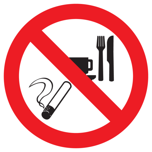 Bord met pictogram roken eten en drinken verboden