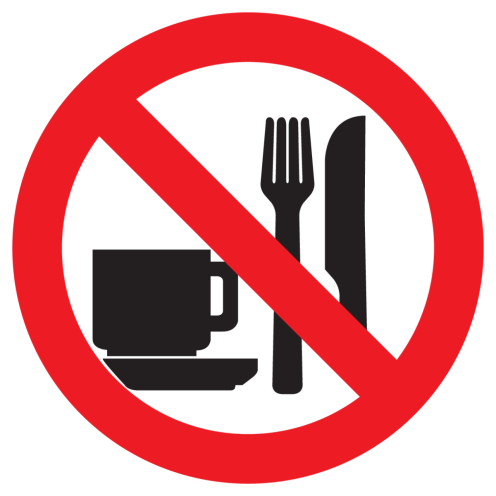 Bord met pictogram eten en drinken verboden