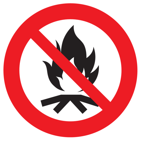 Bord met pictogram Kampvuur verboden ISO7010 - P045