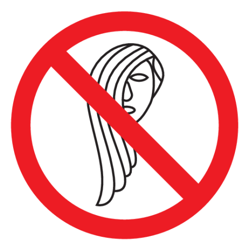 Bord met pictogram Lang haar verboden