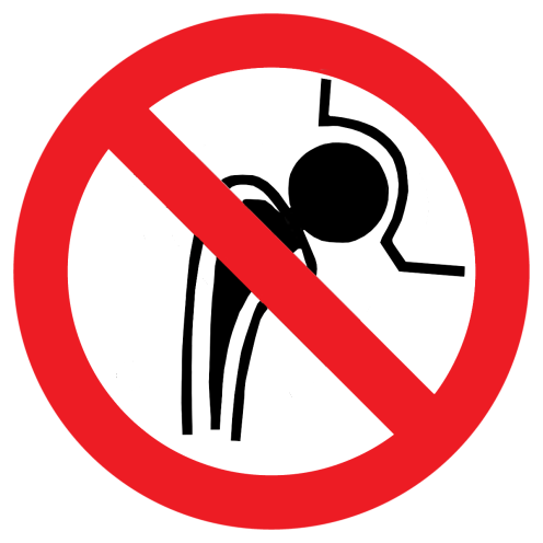 Bord met pictogram protheses verboden