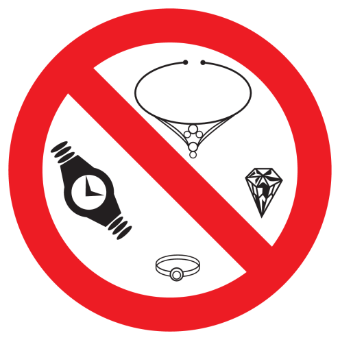 Bord met pictogram sieraden verboden