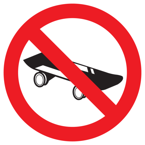 Bord met pictogram skateboard verboden