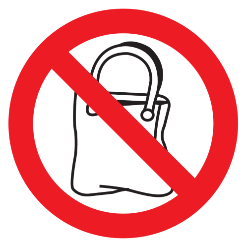 Bord met pictogram handtassen verboden