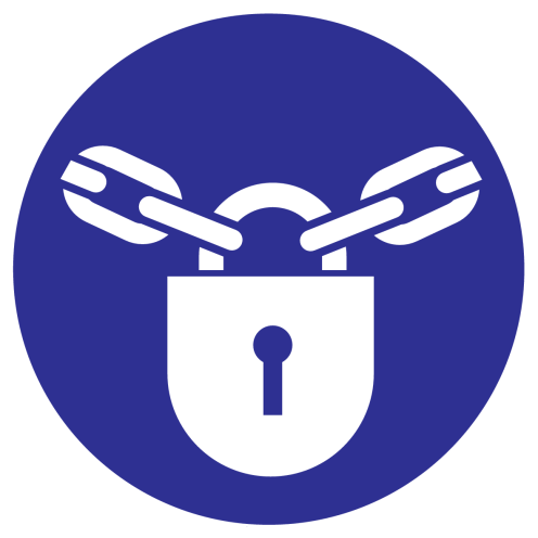 Blauw bord met pictogram om aan te duiden dat een hangslot verplicht is - ISO7010 - M028