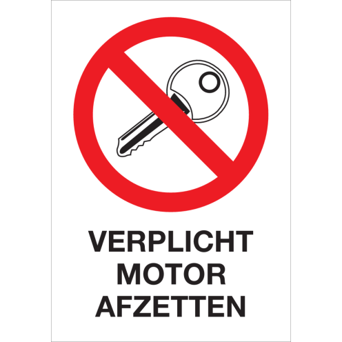 Bord met pictogram en tekst verplicht motor afzetten