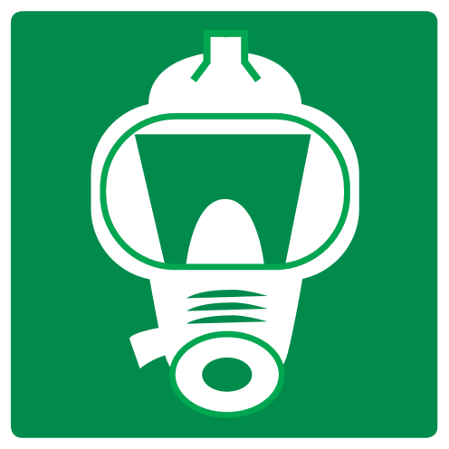 Bord met pictogram vluchtmasker
