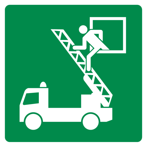 Bord met pictogram vluchtweg raam ISO 7010
