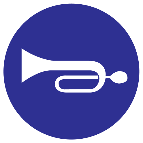Blauw bord met pictogram om aan te duiden dat waarschuwen verplicht is