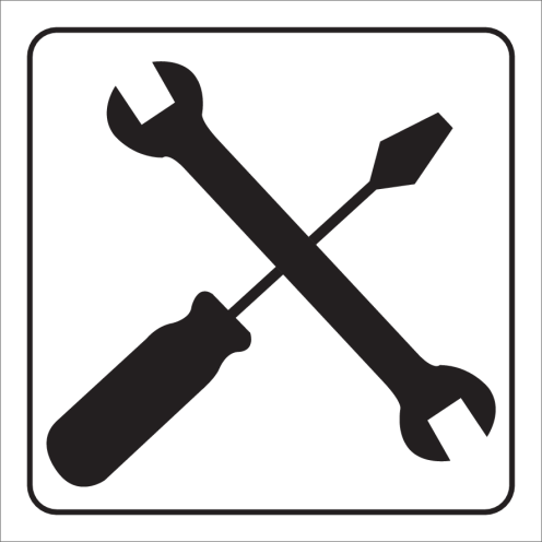 Wit bord met pictogram voor het aanduiden van een werkplaats