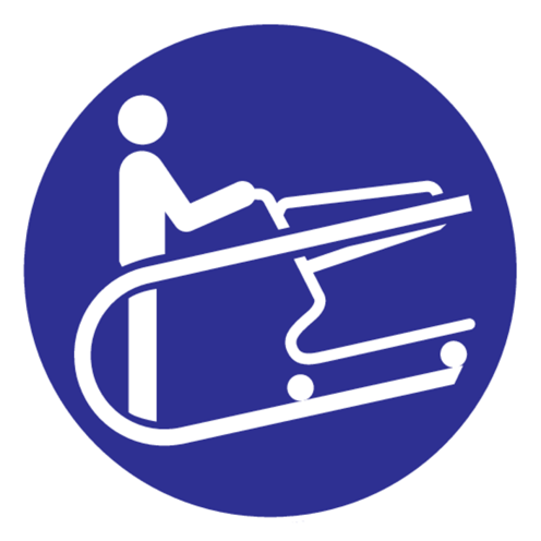 Bord met pictogram Winkelwagen vasthouden verplicht volgens ISO7010