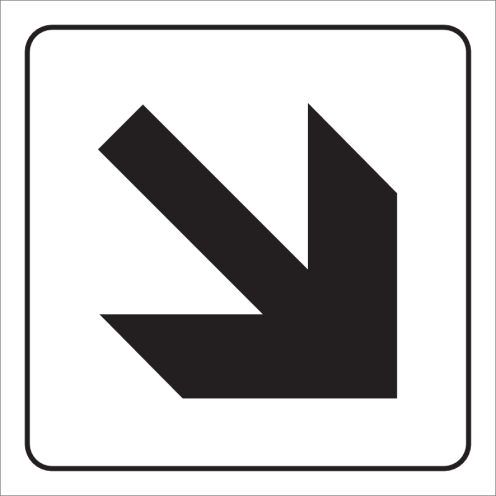 Wit bord met pictogram schuine pijl voor het aanduiden van de richting van de uitgang