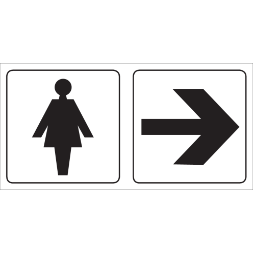 Dubbelzijdig bordje met pictogram voor aanduiden ruimte voor dames met pijl links/rechts
