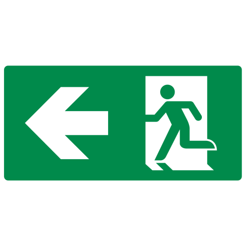 Forex bord met pictogram nooduitgang links volgens ISO7010