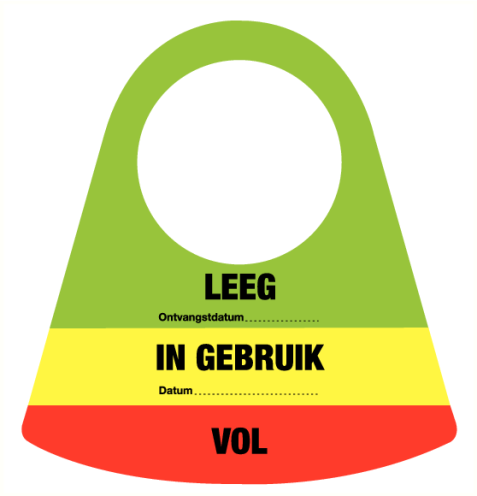 Afscheurbaar gasfleslabel "Leeg - In Gebruik - Vol" (NL)