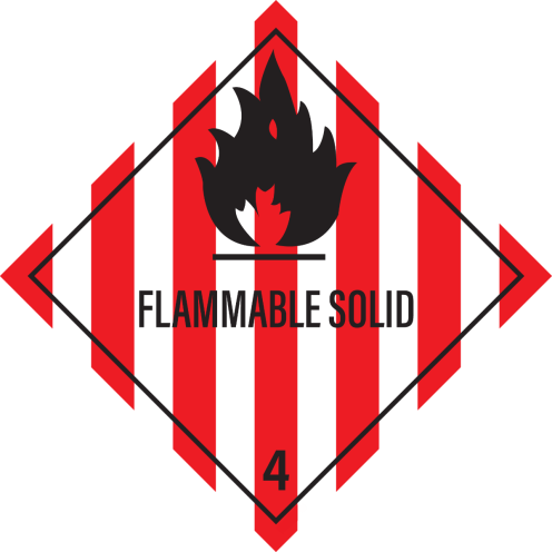 Gevaarsetiket Flammable Solid 4.1 - sticker - ADR, ADN, IMO, IMDG, RID en IATA