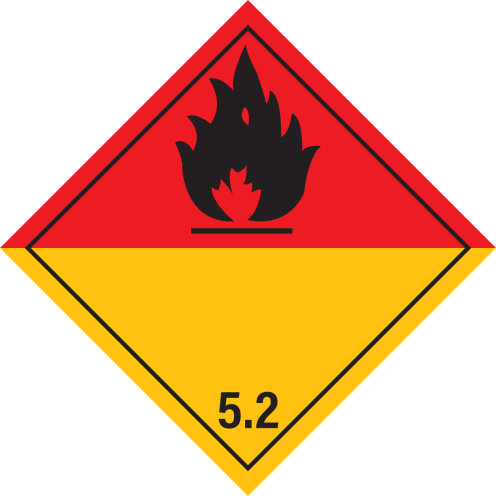 Gevaarsetiket Organische Peroxiden 5.2 - sticker - ADR, ADN, IMO, IMDG, RID en IATA