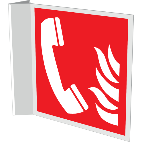 Haaks bord met pictogram van een noodtelefoon met vlam