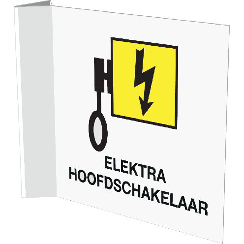 Haaks bord met pictogram voor aanduiding hoofdschakelaar elektra