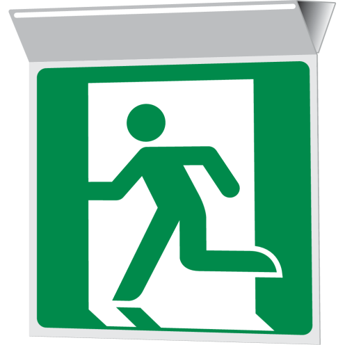 Haaks plafond bord met pictogram Nooduitgang linkerkant 