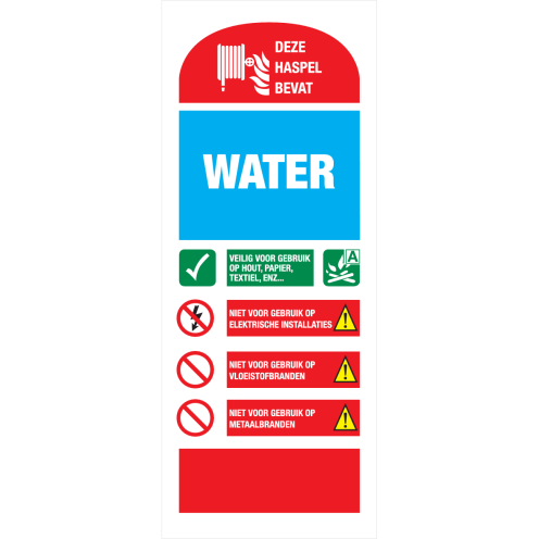 Identificatie sticker voor het gebruik van een brandslanghaspel