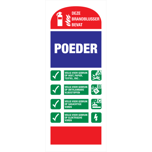 Identificatie sticker voor het gebruik van een poederblusser