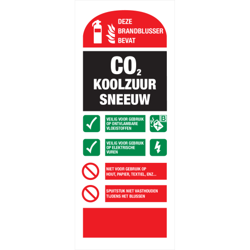 Identificatie sticker voor het gebruik van een Co2 Koolzuursneeuw Brandblusser