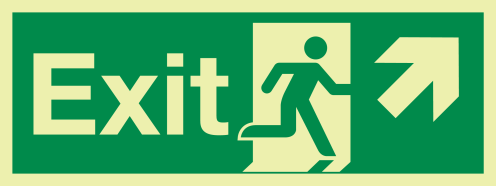 Fotoluminescerende IMO sticker met IMO pictogram Nooduitgang Rechts Omhoog