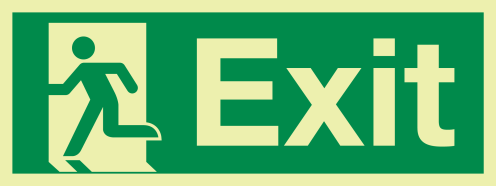 Fotoluminescerende IMO sticker met IMO pictogram en tekst Exit (links openen)