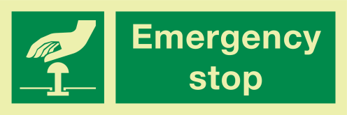 Fotoluminescerende sticker met IMO pictogram en tekst noodstop
