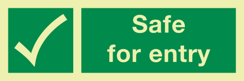 Fotoluminescerende sticker met IMO pictogram en tekst Veilig te Betreden