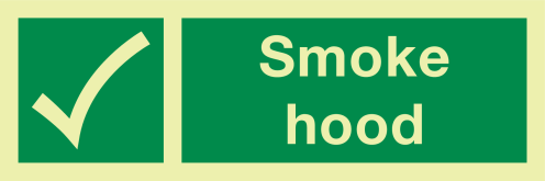 Fotoluminescerende sticker met IMO pictogram en tekst Rook Vluchtmasker