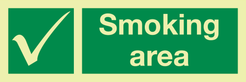 Fotoluminescerende sticker met IMO pictogram en tekst rookruimte