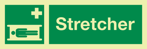 Fotoluminescerende sticker met IMO pictogram en tekst brancard