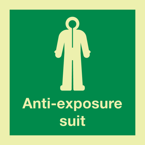 Fotoluminescerende sticker met IMO pictogram en tekst anti blootstellingspak
