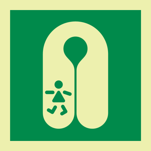 Fotoluminescerende sticker met IMO pictogram reddingsvest voor kinderen