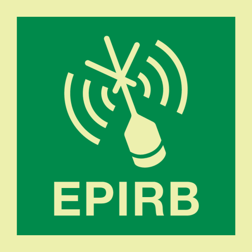 Fotoluminescerende sticker met IMO pictogram en tekst EPIRB