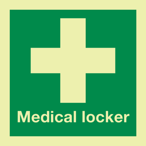 Fotoluminescerende sticker met IMO pictogram en tekst Medische kast