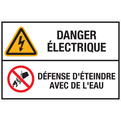 Panneaux Danger Électrique - Défense d'éteindre avec de l'eau