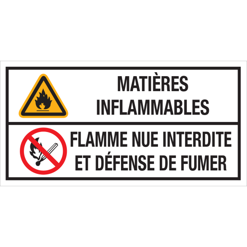 Panneau Matières inflammables - Flamme nue interdite et defense de fumer