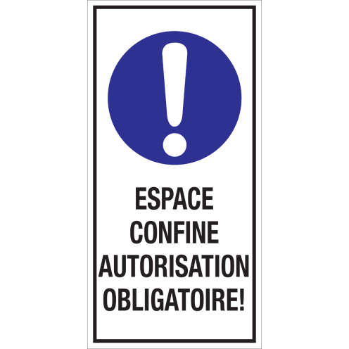 Bord met pictogram en tekst: "Espace Confine Autorisation Obligatoire" - ISO 7010 - M001