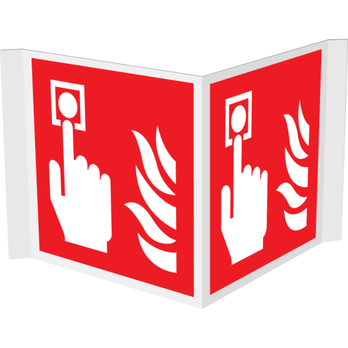 Panorama bord met pictogram van een handbrandmelder met vlam