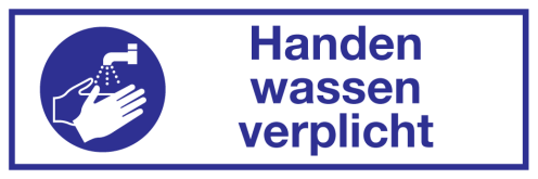 Bord met pictogram en tekst om aan te duiden dat handen wassen verplicht is