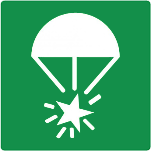 Sticker met pictogram noodsignaal parachute ISO 7010