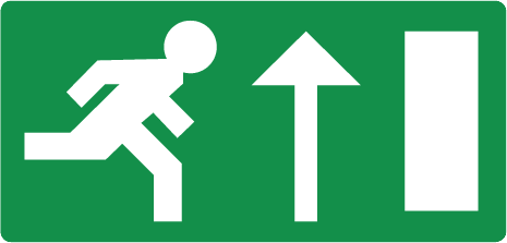 Bord met pictogram nooduitgang rechtdoor